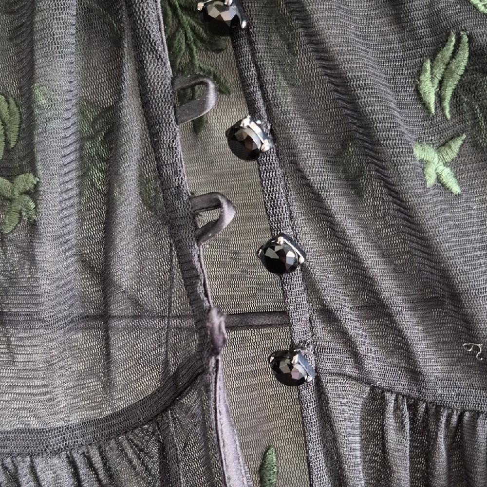 Carlisle Black Sheer Blouse with Green Embroidery - Picture 5 of 7